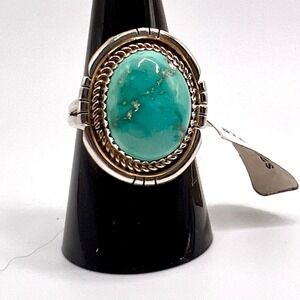 Sterling Silver Turquoise Oval Cabochon Ring Size 9.25 Native American Signed